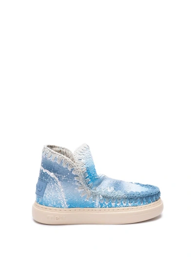 Mou Trainers With Sequins Allover And Dégradé Stitching In Blue