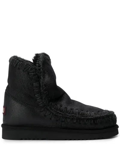 Mou Soft Leather Ankle Boots With Decorative Stitching In Black