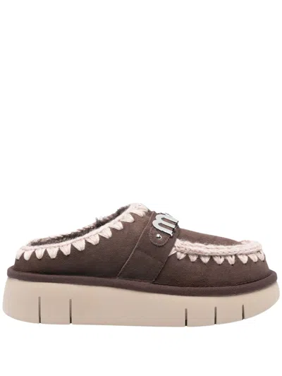 Mou Soft Sheepskin Slip-on Shoes With Decorative Stitching In Brown