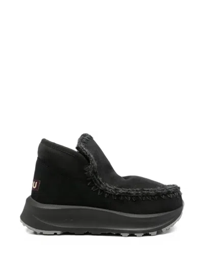 Mou Speed Crochet-trim Suede Ankle Boots In Black