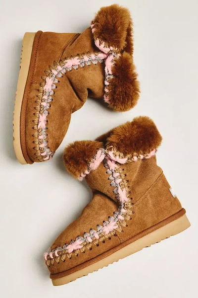 Mou Stitched Detail Sheepskin Boots In Brown
