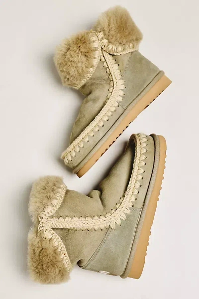Mou Stitched Detail Sheepskin Boots In Green
