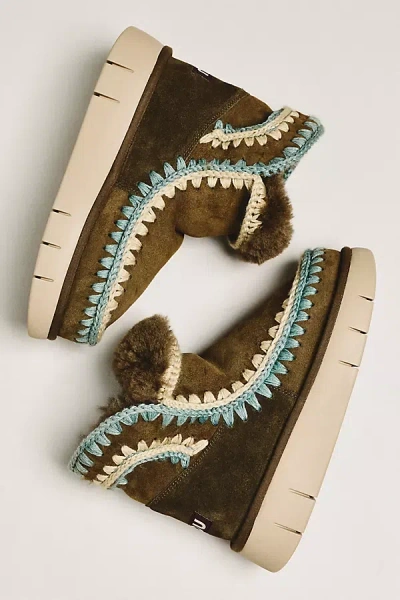 Mou Stitched Detail Sheepskin Boots In Green