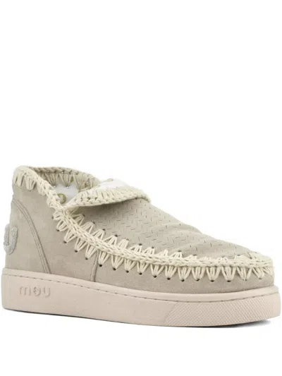 Mou Stitching-detail Suede Sneakers In Neutral