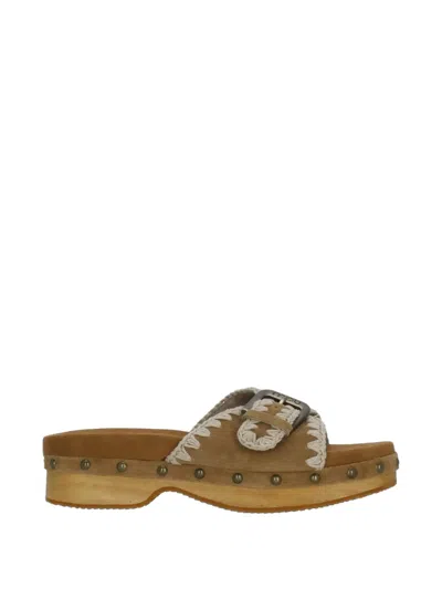 Mou Stud-embellished Crochet-trim Sandals In Brown