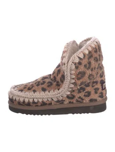 Pre-owned Mou Suede Animal Print Boots In Brown