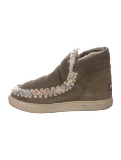 Pre-owned Mou Suede Animal Print Lace-up Boots In Gray