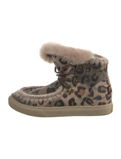 Pre-owned Mou Suede Animal Print Lace-up Boots In Neutral