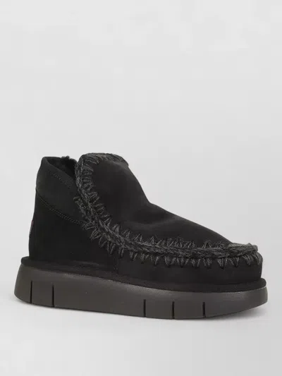Mou Suede Ankle Platform Slippers Round Toe In Black