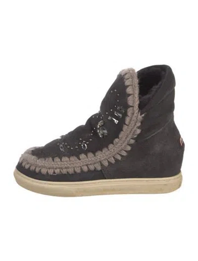 Pre-owned Mou Suede Braided Accents Boots In Black