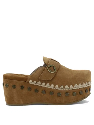 Mou High-heel Leather Clogs In Brown