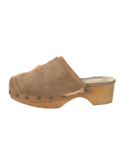 Pre-owned Mou Suede Colorblock Pattern Mules In Neutral