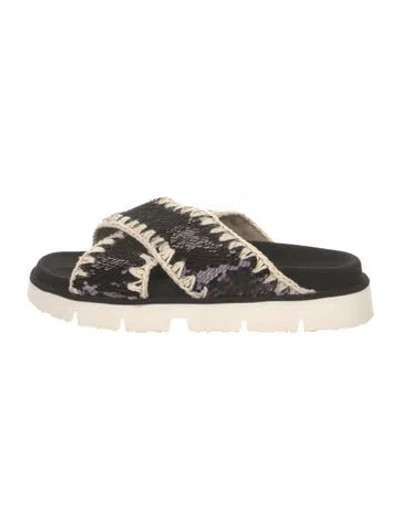 Pre-owned Mou Suede Colorblock Pattern Slides In Black