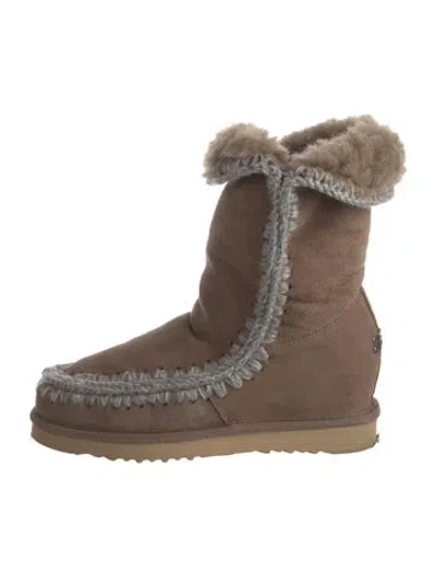 Pre-owned Mou Suede Crochet Trim Boots In Brown