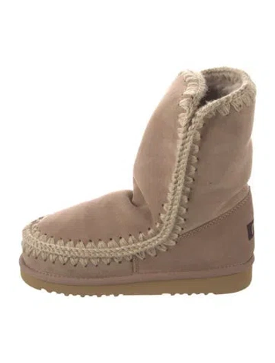 Pre-owned Mou Suede Crochet Trim Boots In Neutrals