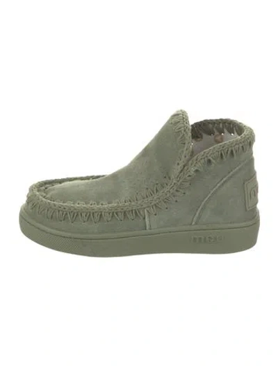Pre-owned Mou Suede Crochet Trim Boots W/ Tags In Green