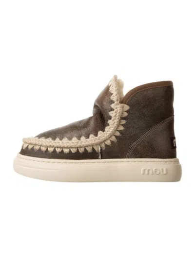 Pre-owned Mou Suede Crochet Trim Snow Boots W/ Tags In Neutrals