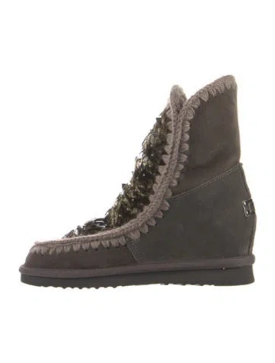Pre-owned Mou Suede Crystal Embellishments Boots In Grey