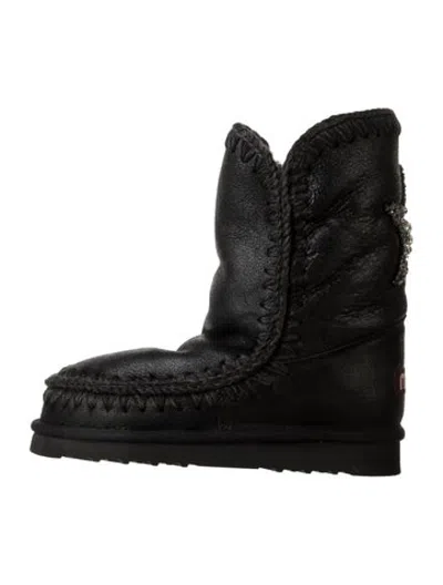 Pre-owned Mou Suede Crystal Embellishments Snow Boots In Black