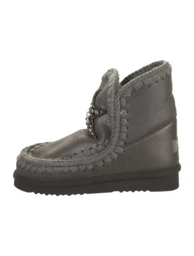 Pre-owned Mou Suede Crystal Embellishments Snow Boots W/ Tags In Grey