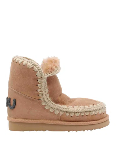 Mou Suede Eskimo Glitter Logo Booties In Brown