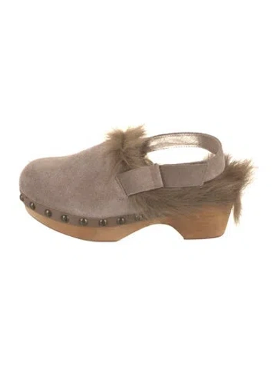 Pre-owned Mou Suede Faux Fur Trim Slingback Flats In Brown