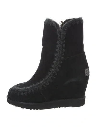 Pre-owned Mou Suede Fur Trim Boots W/ Tags In Black