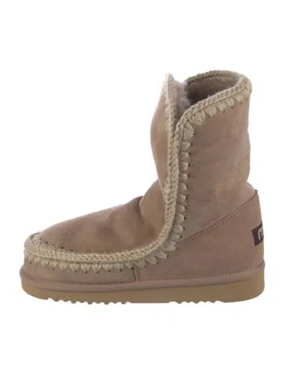 Pre-owned Mou Suede Fur Trim Slouch Boots W/ Tags In Neutrals