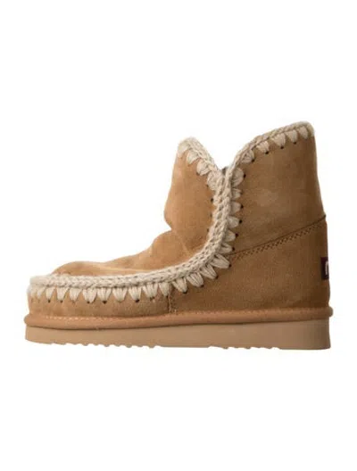 Pre-owned Mou Suede Fur Trim Snow Boots In Brown
