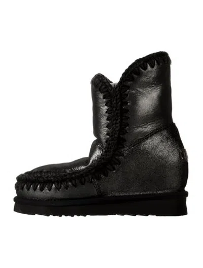 Pre-owned Mou Suede Fur Trim Snow Boots W/ Tags In Black