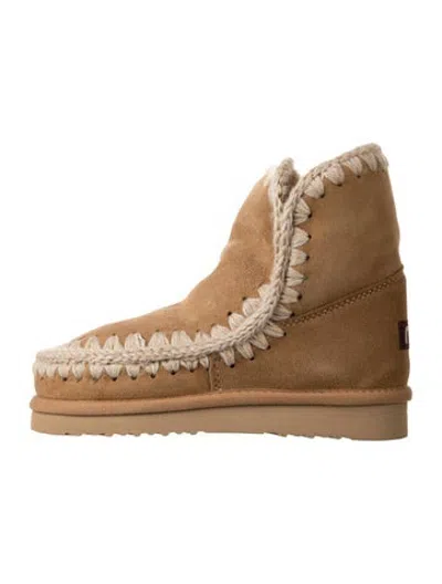 Pre-owned Mou Suede Fur Trim Snow Boots W/ Tags In Neutrals