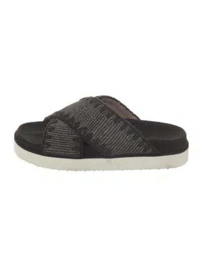 Pre-owned Mou Suede Glitter Accents Slides W/ Tags In Black