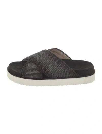 Pre-owned Mou Suede Glitter Accents Slides W/ Tags In Black