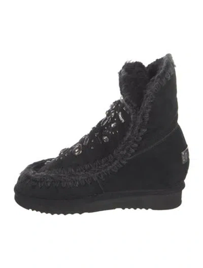 Pre-owned Mou Suede Graphic Print Boots In Black