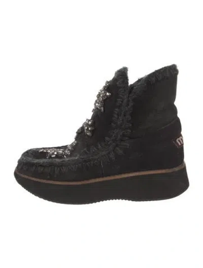 Pre-owned Mou Suede Graphic Print Boots In Black