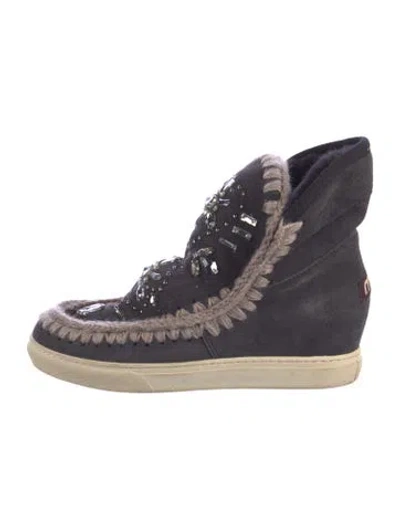 Pre-owned Mou Suede Graphic Print Boots In Blue
