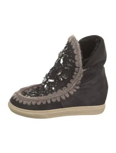 Pre-owned Mou Suede Graphic Print Boots In Blue