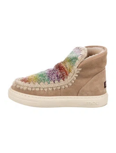 Pre-owned Mou Suede Graphic Print Boots In Neutrals