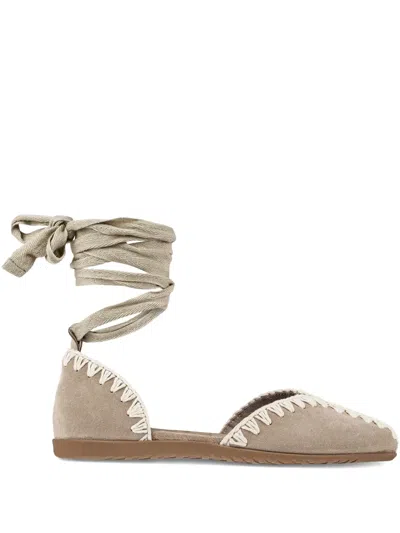 Mou Suede Lace-up Flat Sandals
