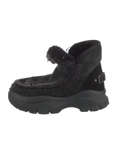 Pre-owned Mou Suede Lace-up Boots In Black