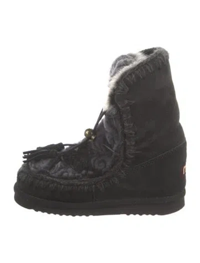 Pre-owned Mou Suede Lace-up Boots In Black