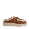 Mou Logo-lettering Crochet-trim Suede Mules In Brown