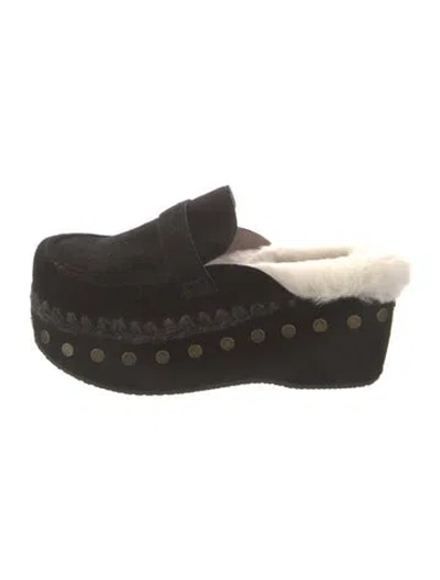 Pre-owned Mou Suede Mules In Black