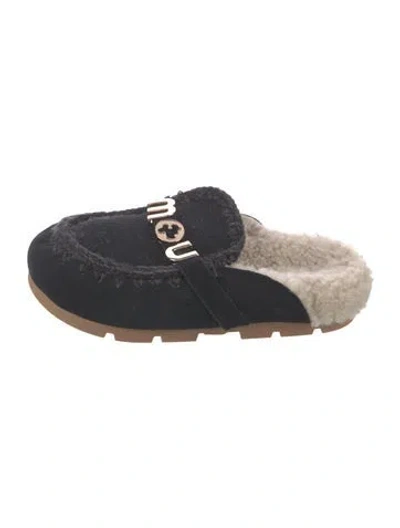 Pre-owned Mou Suede Mules In Black