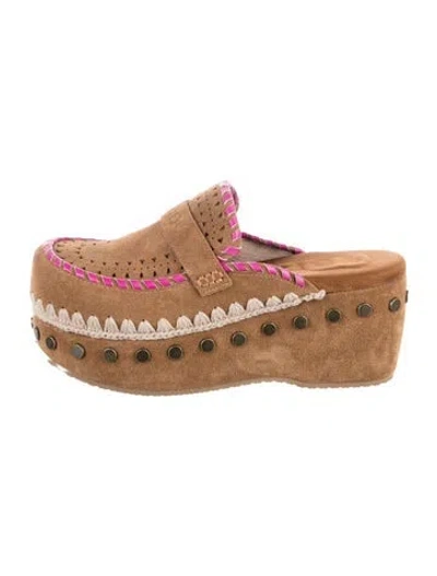 Pre-owned Mou Suede Mules In Brown