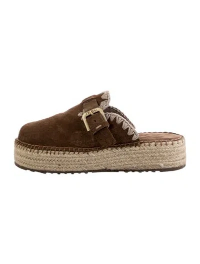 Pre-owned Mou Suede Mules In Brown