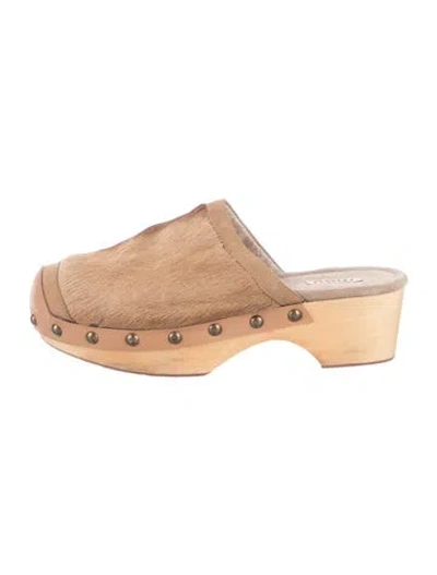 Pre-owned Mou Suede Mules In Neutral