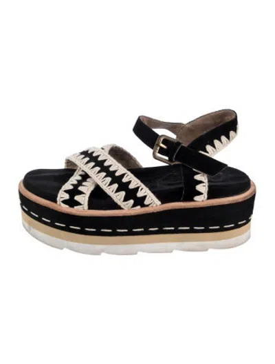 Pre-owned Mou Suede Patterned Sandals In Black