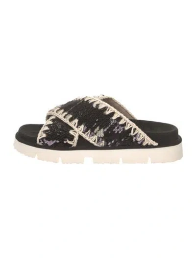 Pre-owned Mou Suede Patterned Slides In Black