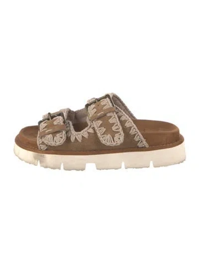 Pre-owned Mou Suede Patterned Slides In Brown